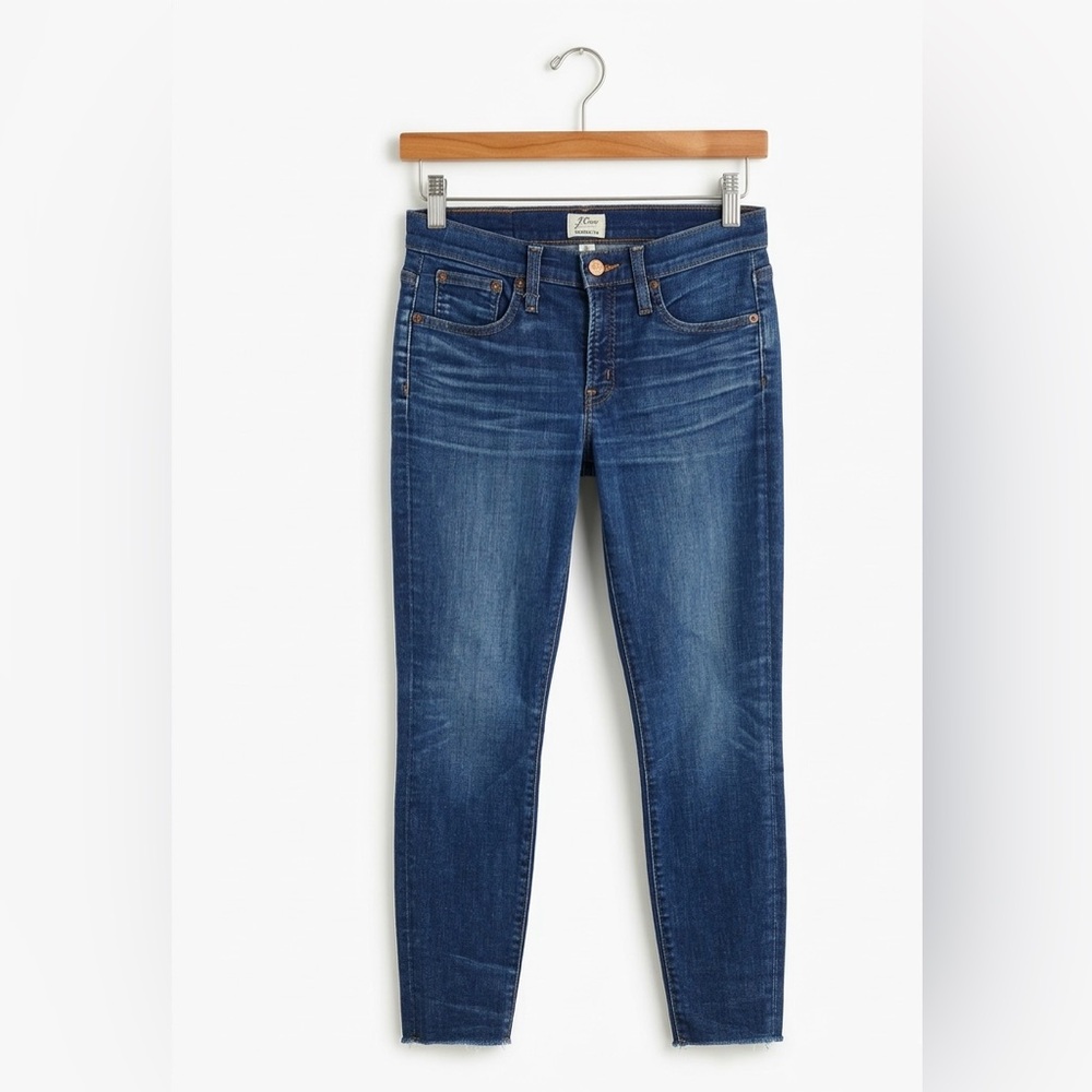 J.Crew Toothpick Skinny Jeans Size 27 Medium Wash Raw Hem Stretch Denim